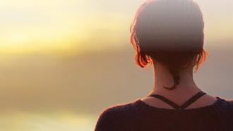 mindfulness student looking at sunset